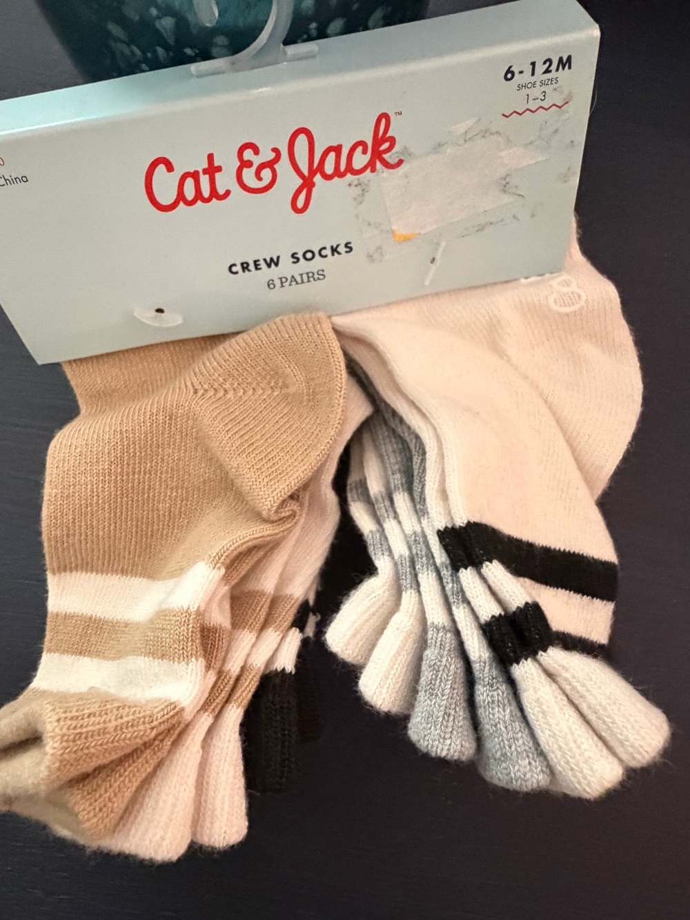 Cat & Jack Neutral Stripe Crew Socks in Neutral Colors - 6 Pairs, 6-12 Months